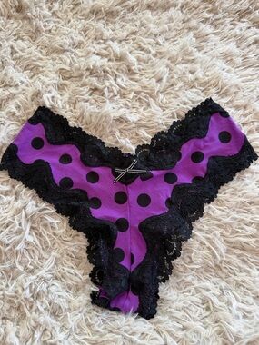 2011 NWT Victoria’s Secret SLT Cheeky Purple Black Polka Dot Lace VTG Y2K XSmall